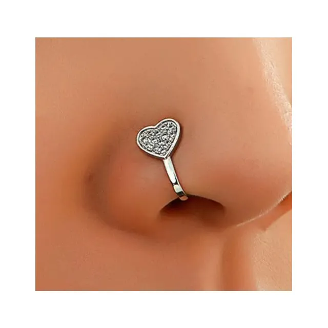 Fake piercing za nos, srebrno srce